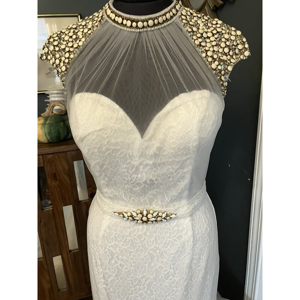 STUNNING CAMILLE LA VIE Heavily Beaded White Mermaid WEDDING GOWN SZ 10 DRESS - Picture 5 of 16